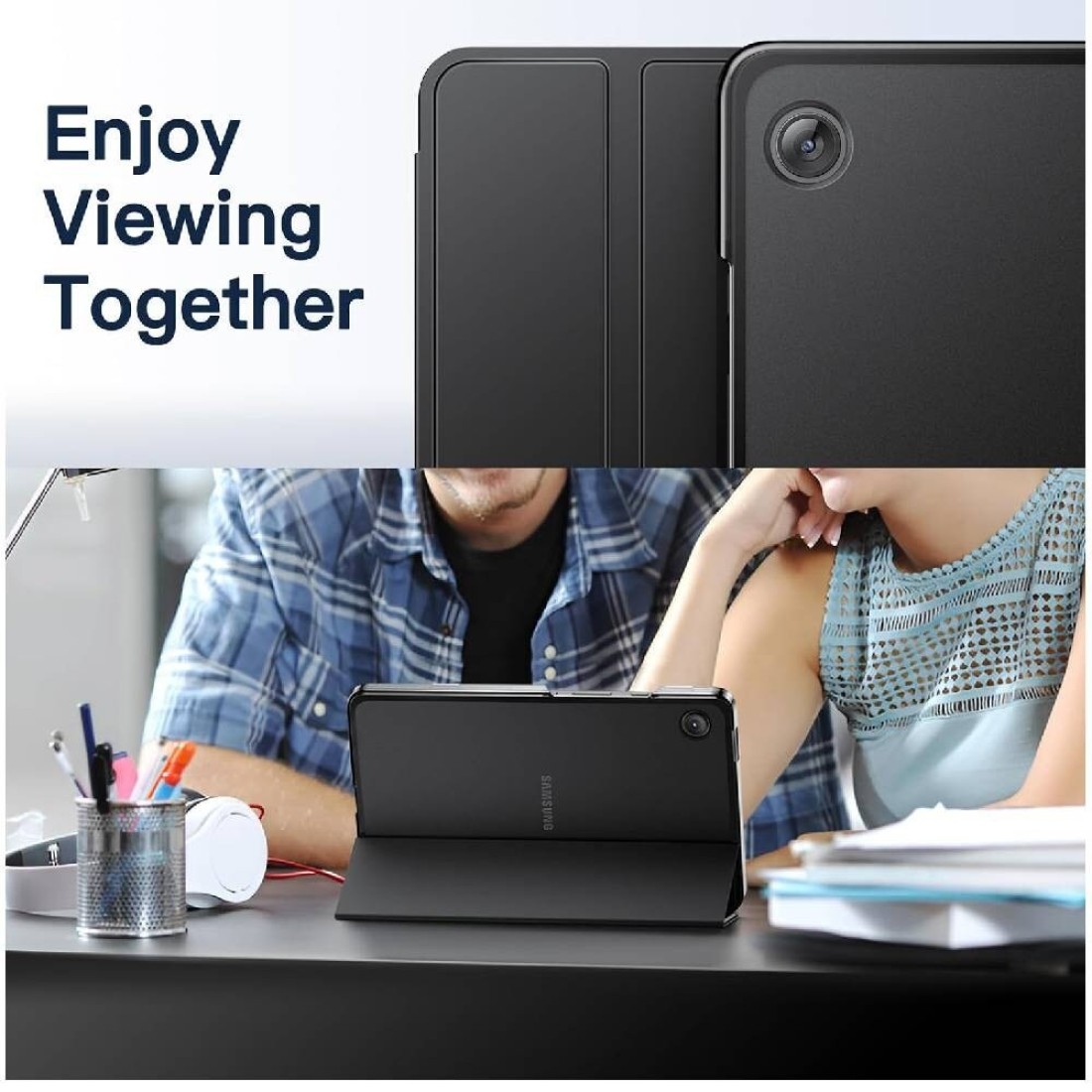 Case For Samsung Galaxy Tab A9 8.7 Inch, Slim Translucent Back Tri-Fold Stand Protective Tablet Cover, Support S Pen Charging, Auto Wake/Sleep (Black)