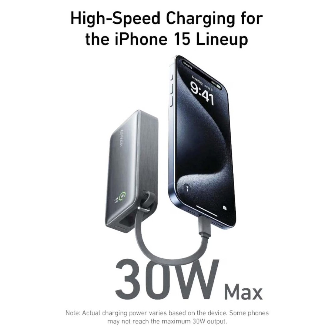 Anker Nano Power Bank With USB-C Cable Black 20000mAh 30W