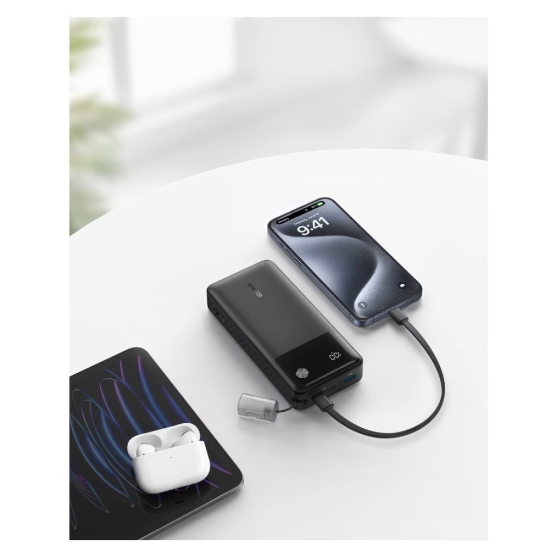 أنكر بي دي بنك طاقة - أسود ، 20000 مللي أمبير في الساعة، 30 واط مع كابل شحن USB-C إلى USB-C
