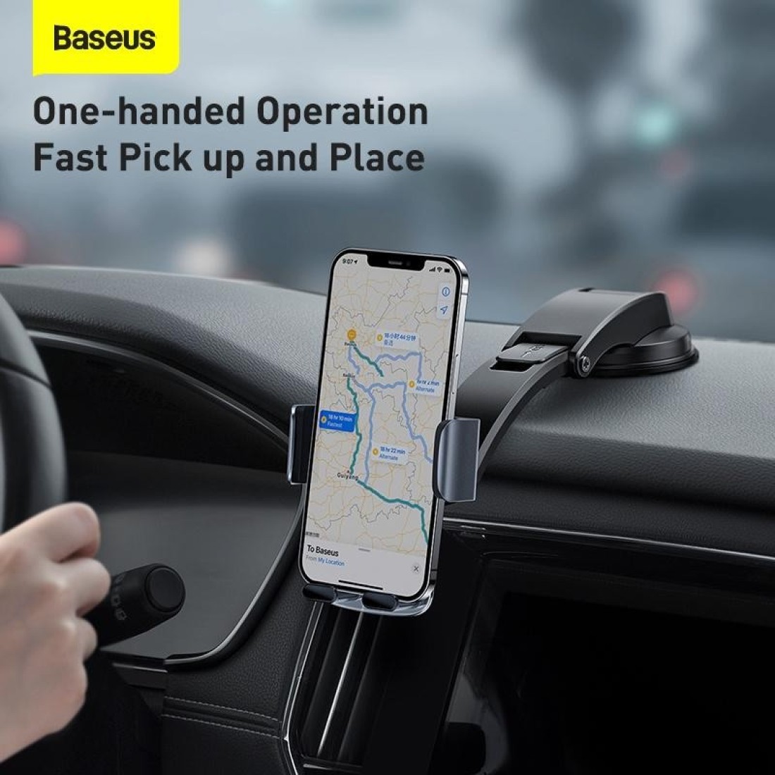 Baseus 2-in-1 Easy Control Clamp Car Phone Holder Dashboard/Air Vent 360 Degrees Rotatable Car Phone Stand Car Mobile Stand Compatible with iPhone 13 Pro/Pro Max/Mini, Galaxy, and all 4.7-6.7&#39;&#39; Black
