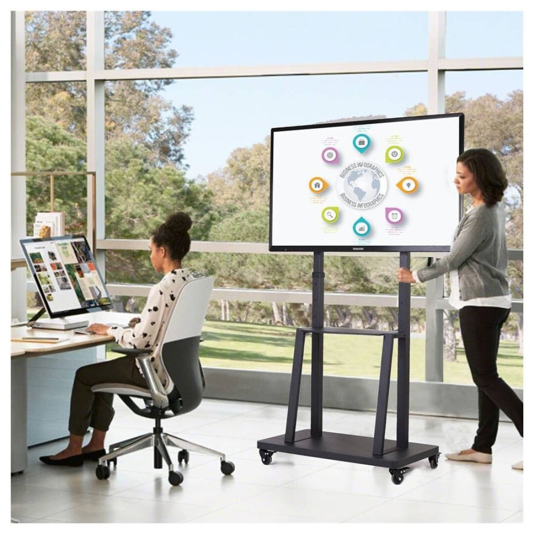 Mobile TV Cart TV Stand With Lockable Wheels for 32 to 75&quot; Inch Plasma LCD LED Flat or Curved Screen TVs up to 100lbs - Height Adjustable (32-75 inch)