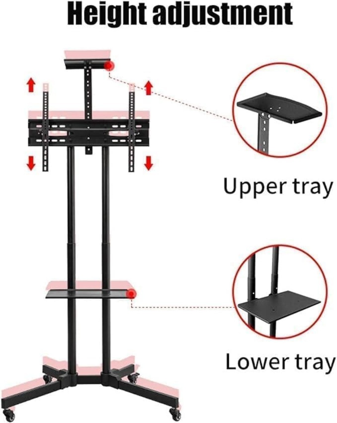 Homey Tech IBX-1500 Mobile/Rolling TV Cart &acirc;&euro;&ldquo; Tilt +15&Acirc;&deg; to -15&Acirc;&deg;, Lockable Wheels, Fits 32-65 Inch TVs (Max 50kg, VESA 600x400mm), Includes Camera Rack