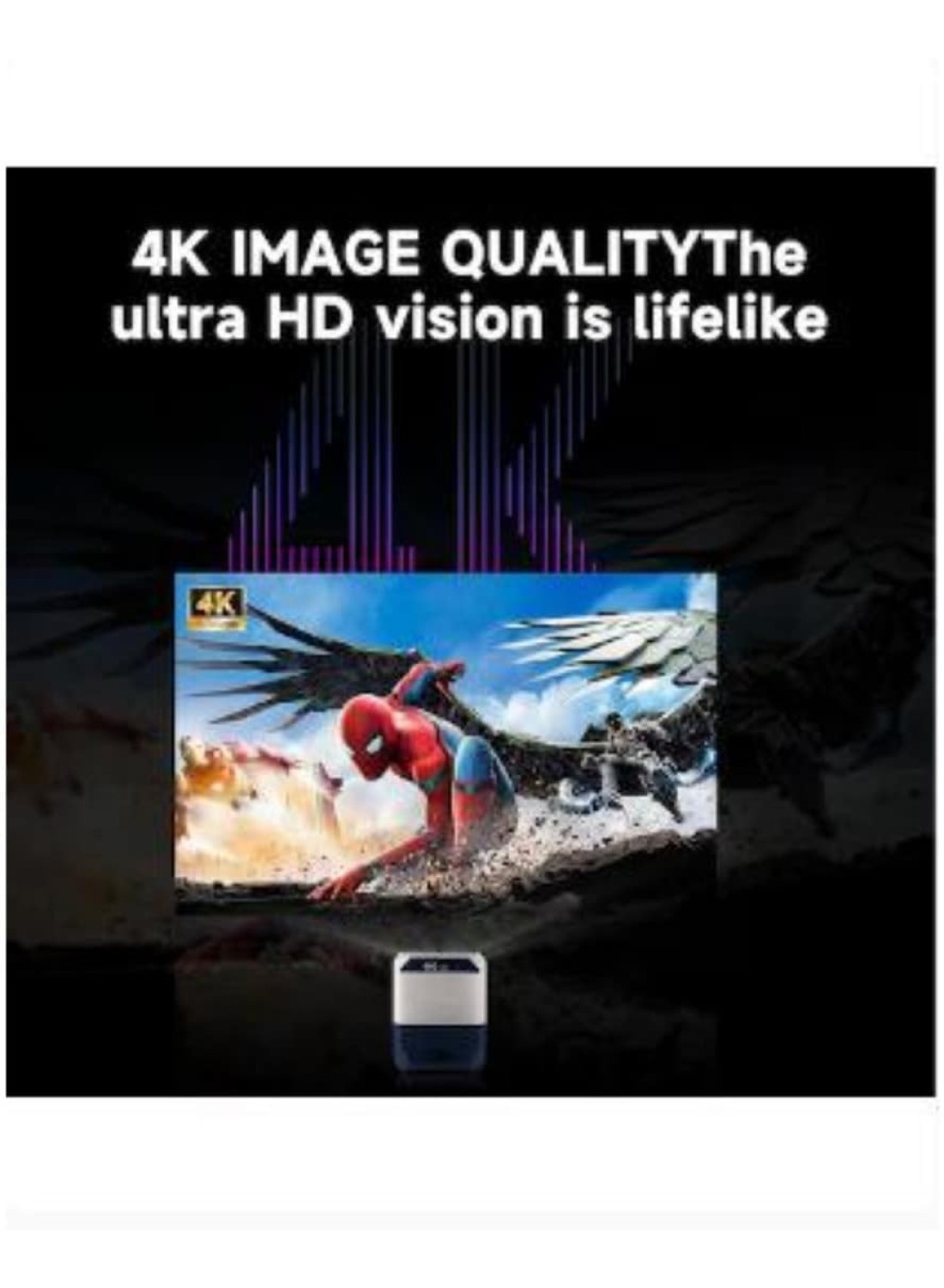Radiotronics Portable Smart Home Theater 4K Projector Wi-Fi Bluetooth Android Mobile Screen LED TV Game Projector Manual Focus HDMI/USB/AV/Remote Control with Angle Stand Q5