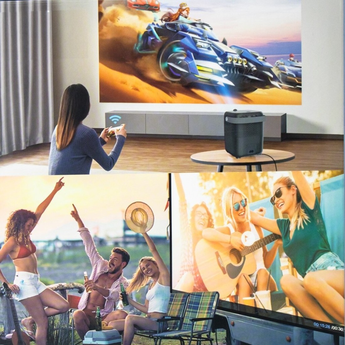 Umiio Q1 Portable Video Projector 2.4/5G WiFi Bluetooth Quadrangle Trapezoid 0.8-5M Projection Distance 1920 * 1080 Resolution Android Projector For Move Music TV Game Casting with Tripod - Black