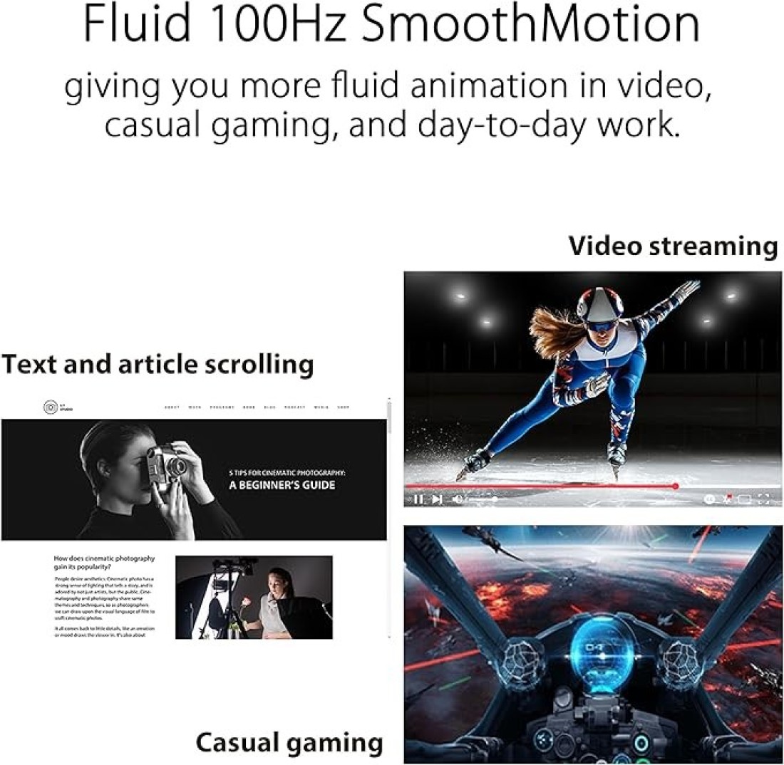 ASUS VA24EHF Eye Care Gaming Monitor &ndash; 24-inch (23.8-inch viewable), IPS, Full HD, Frameless, 100Hz, Adaptive-Sync, 1ms MPRT, HDMI, Low Blue Light, Flicker Free, Wall Mountable