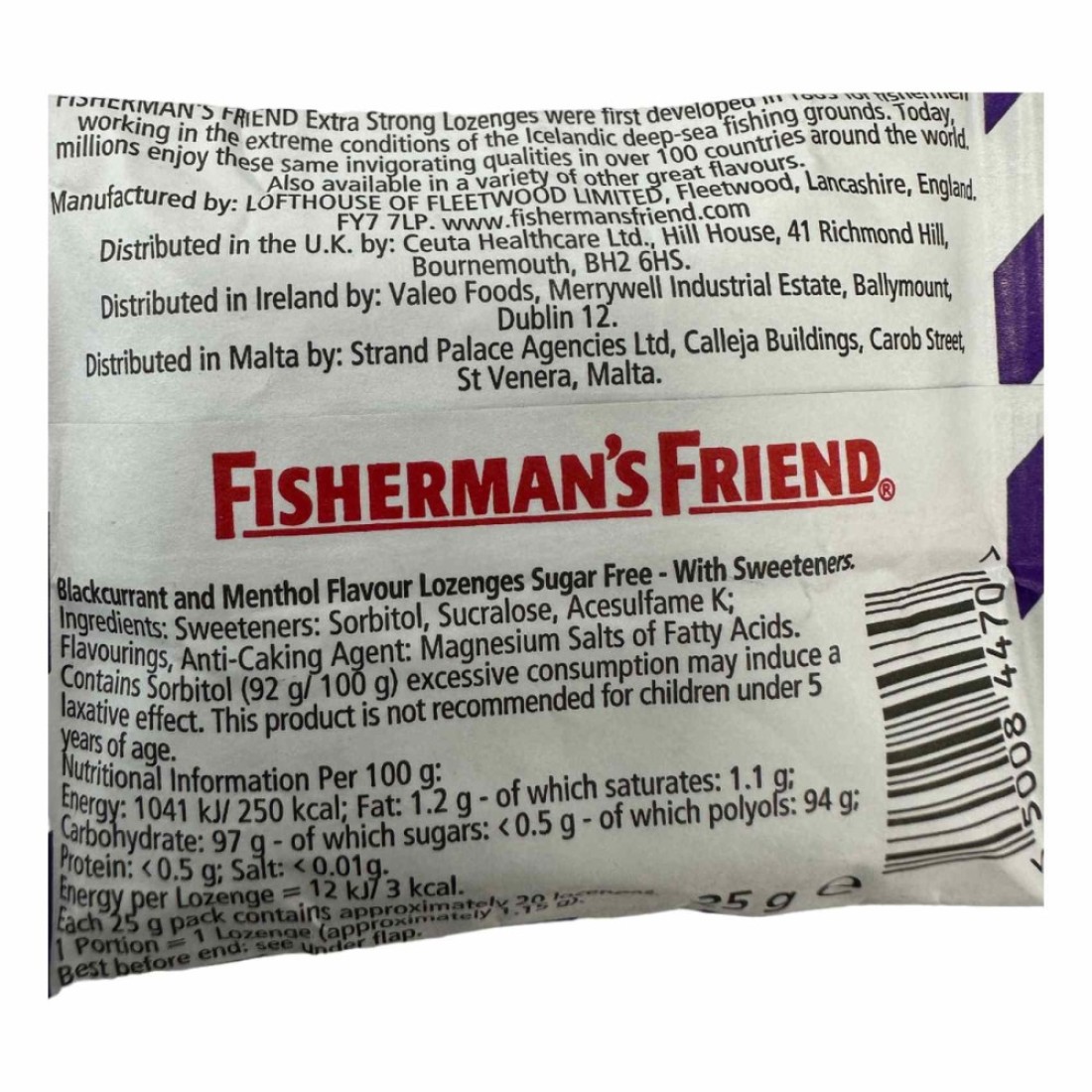 Fisherman&#39;s Friend Menthol Flavour Lozenges with Sweetener Blackcurrant 25g