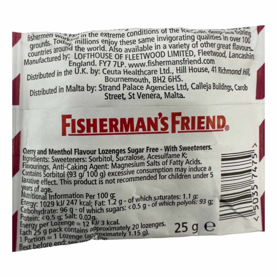 Fisherman&#39;s Friend Menthol Flavour Lozenges with Sweetener Cherry 25g