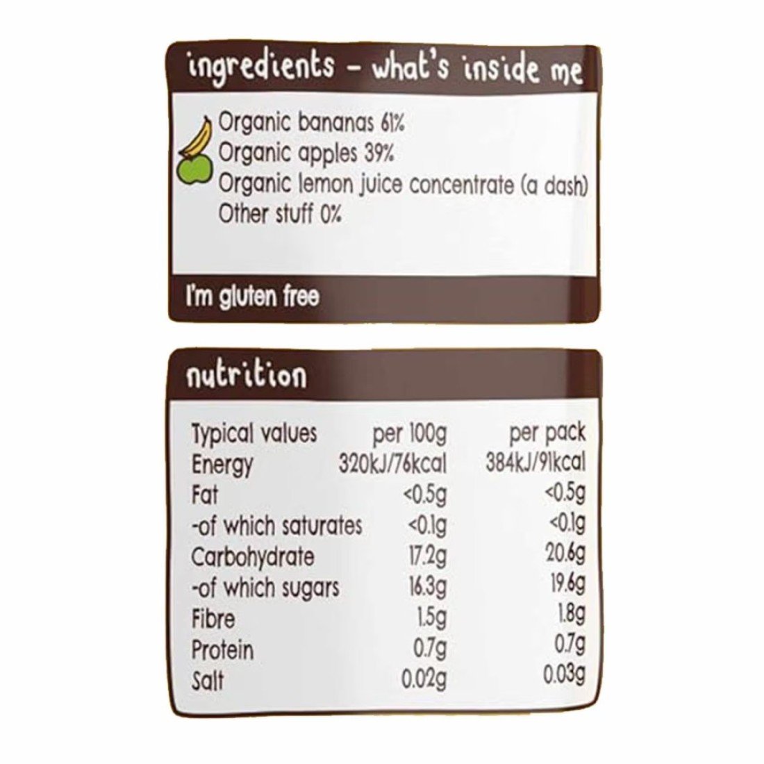 Ella&#39;s Kitchen Gluten Free Dairy Free Organic Super Smooth Bananas and Apples Puree Baby Food, 4 Months+, 120g