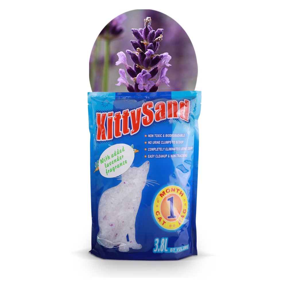 Bag of 3 - KittySand 100% Natural, Lavender Scented Silica Crystal Premium Quality Cat Litter 3.8L