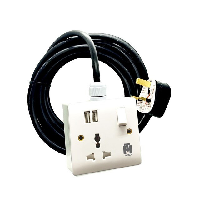 حسن مقبس واحد USB منفذ طاقة عالمي سلك تمديد 30 متر ، أبيض ، شاحن موبايل ، تمديد سلك طويل