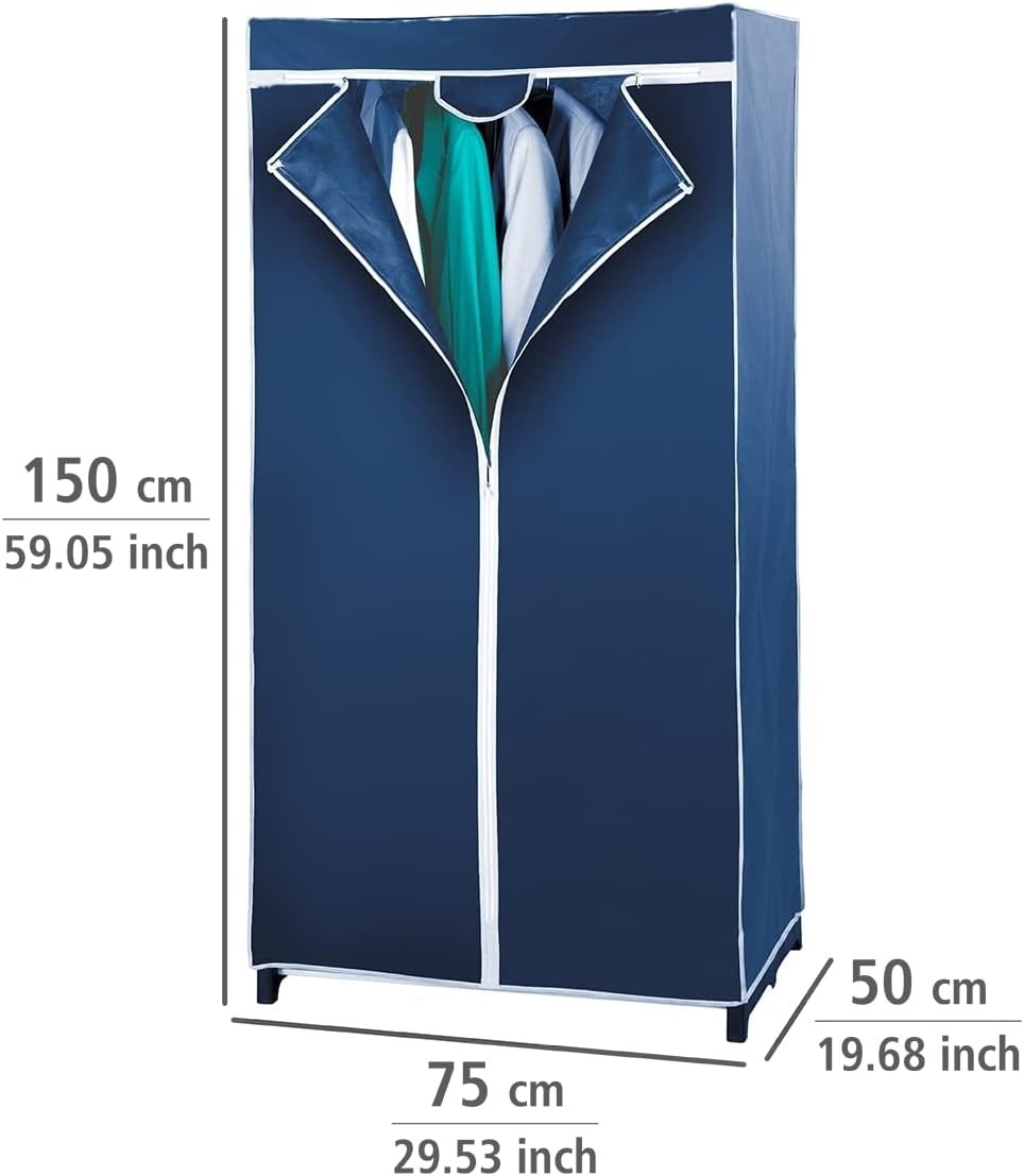 FITTO Wardrobe Storage Organizer – Breathable Nonwoven Fabric Closet with Zip Closure, Sturdy Metal Frame, Space-Saving Design for Dust-Free Textile Storage, Blue, 75 x 150 x 50 cm

