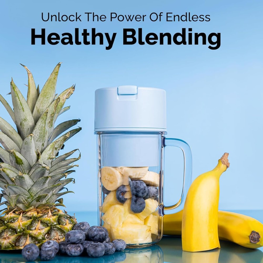 FITTO Portable Blender, Mini Juicer for Smoothies & Shakes, Leakproof Design, Rechargeable with 10-Blade System, 340ml Portable Smoothie Blender, Perfect for Travel, Gym, Home Use