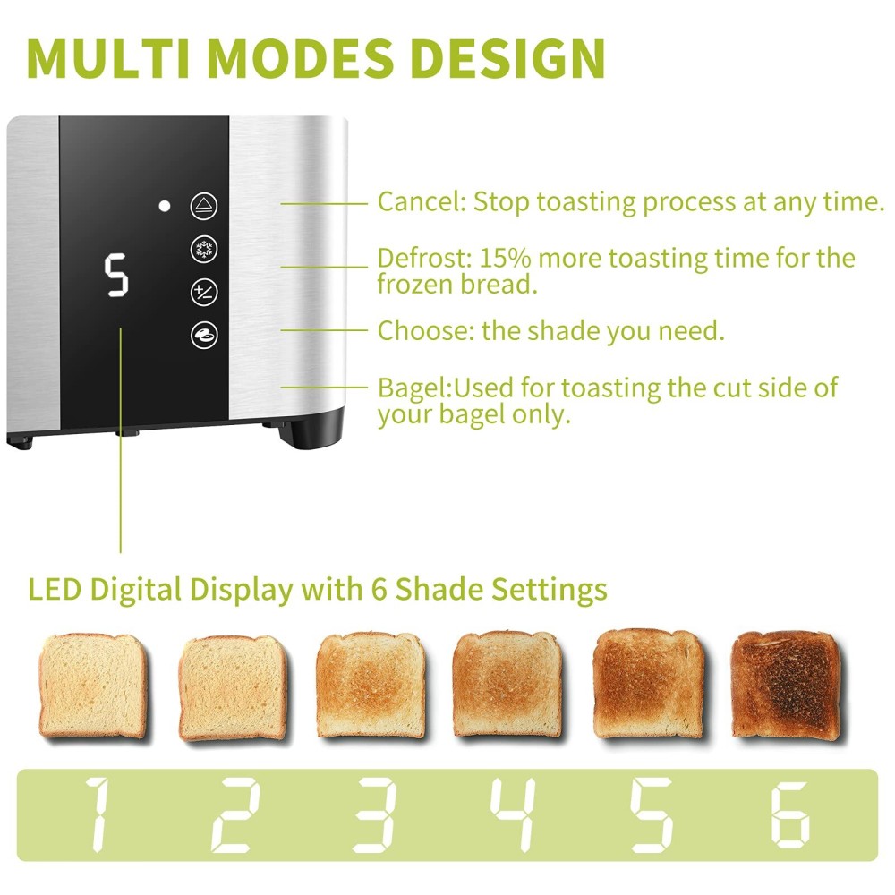Dealio 2 Slice Toaster Single Slot with Extra-Wide Space Design – Adjustable Temperature Control, Defrost & Reheat Functionsfor Bread, Bagels & Snacks, Stainless Steel