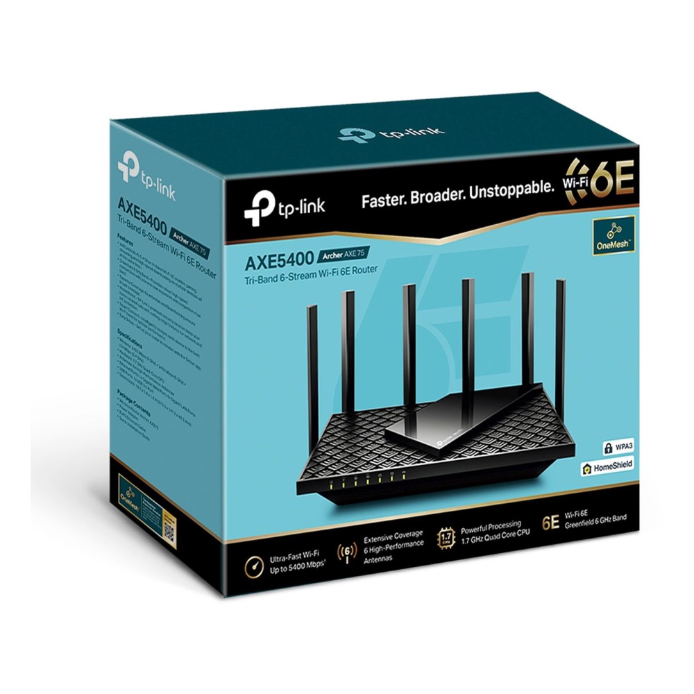 تي بي لينك آرشر موجه شبكة ثلاثي النطاق 6 ستريم AXE75 AXE5400 - أسود