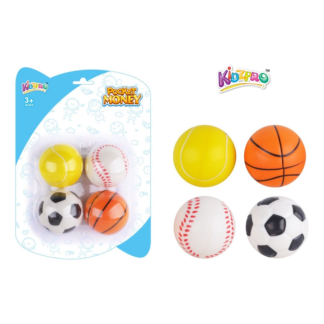 Kidzpro Pocket Money Softball Multicolour Set of 4