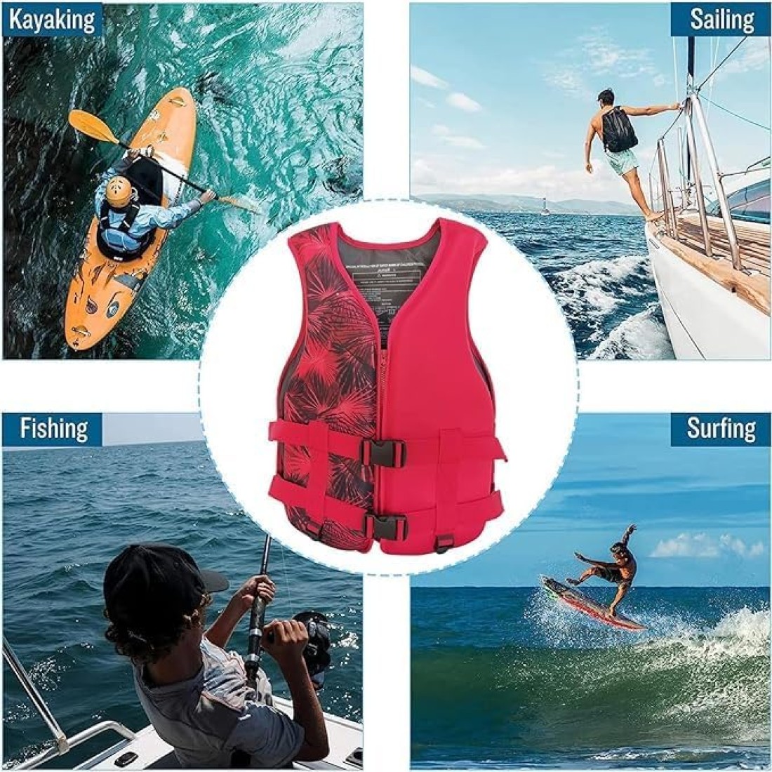 Life Jacket Safety Vests Water Suit Kayak Boating Swimming Surfing Drifting Gear, Size Large, 60 to 75 Kg. - Red