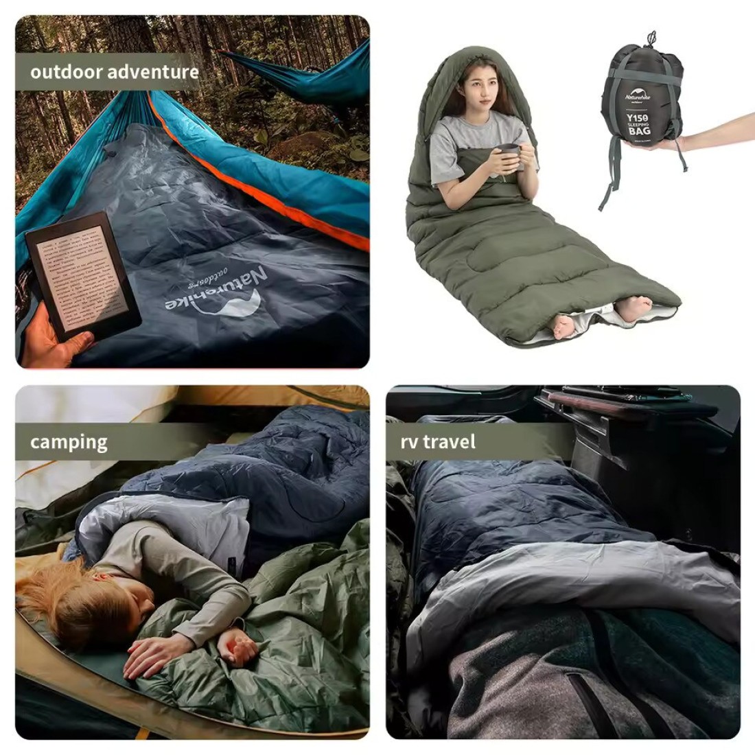 كيس نوم خفيف الوزن من القطن من Naturehike Y150 - كيس نوم مريح للتخييم في الهواء الطلق والمشي لمسافات طويلة والترفيه المنزلي محمول وجيد التهوية وخفيف الوزن
