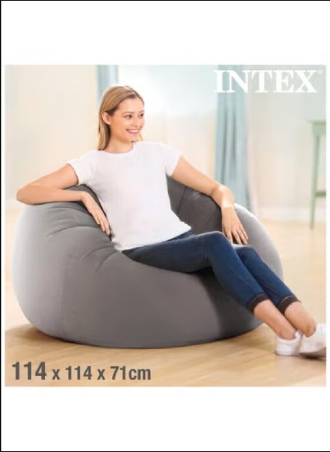 Radiotronics Beanless Bag Chair Inflating Furniture - Bean Bag - 1.14 m x 1.14 m x 71 cm, Grey