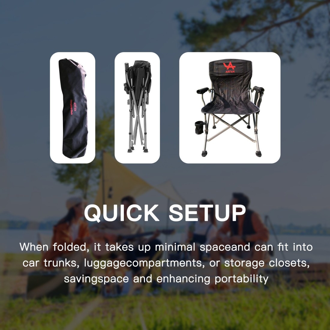 Foldable Camping Chair with Ergonomic High Back, Cup Holder, Adjustable Feet, and Storage Bag &ndash; Heavy-Duty Portable Outdoor Chair for Camping, Beach, Fishing, and Picnics - Blue/Black