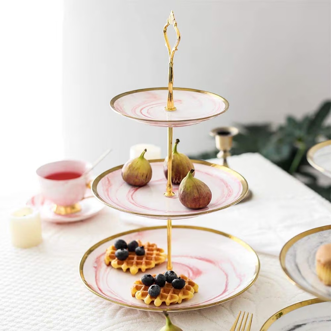 Aiwanto 3-Tier Cupcake Stand Tower Dessert Display Plate Serving Tray Dish Treat Stacked Pastry Fruit Serving Platter Carrier for Gift Tea Party Restaurant