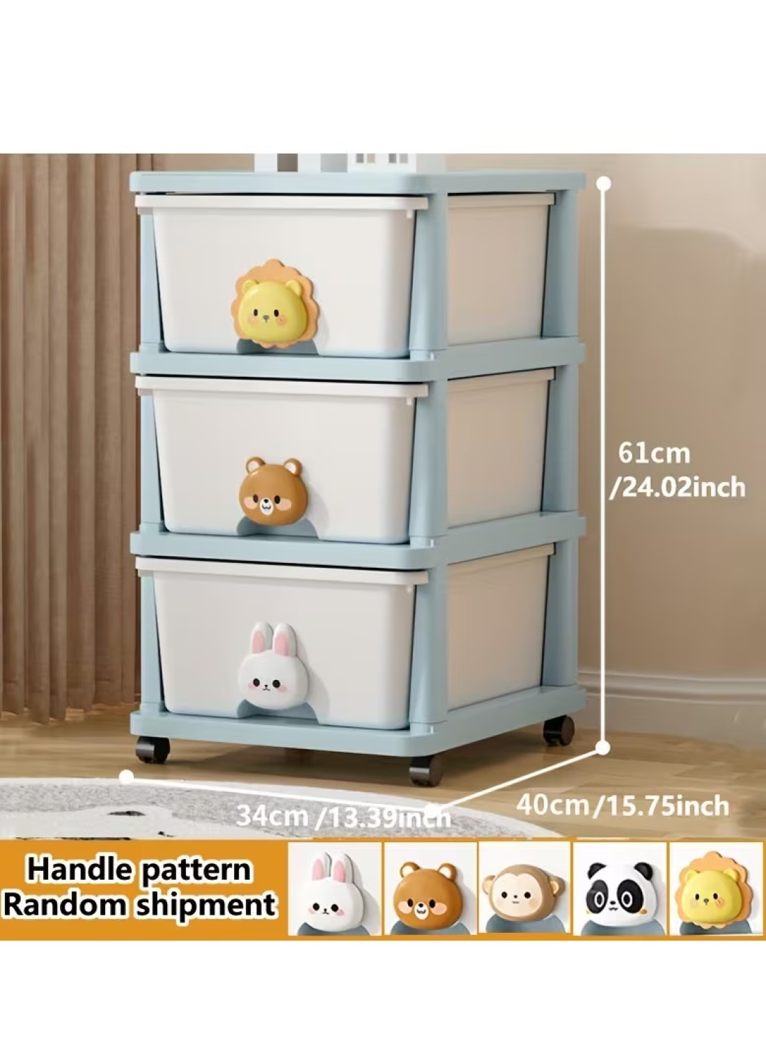 Cozy Nest 3-Layer Children&#39;s Toy Plastic Rolling Drawer Clothes Storage Box Organizer With Wheels For Office Kitchen Container Bathroom Living or Playroom Study