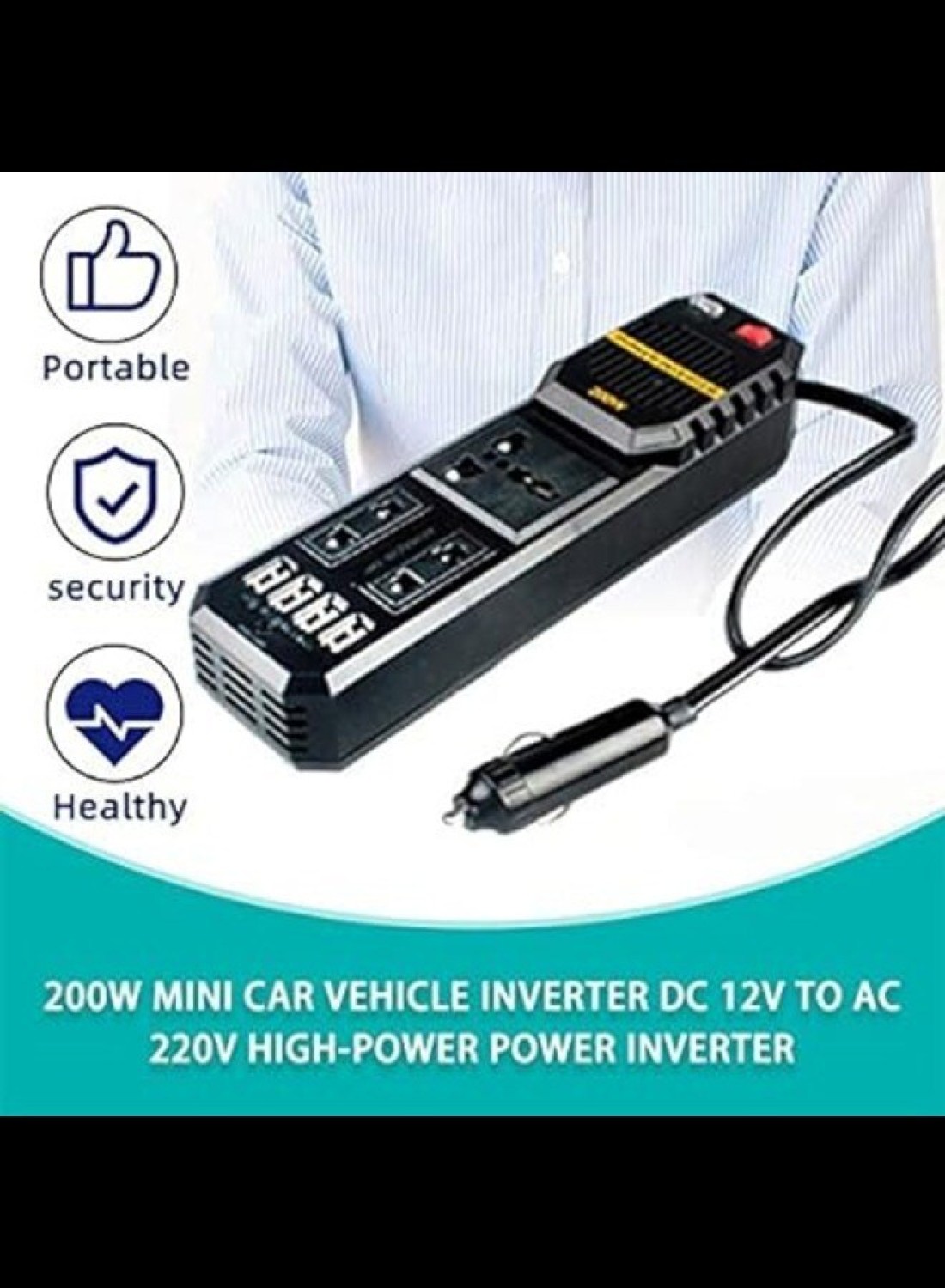 Radiotronics 200W Mini Car Vehicle Inverter DC 12V to AC 220V USB Output High-power Power Inverter Small Car Special Edition – Black
