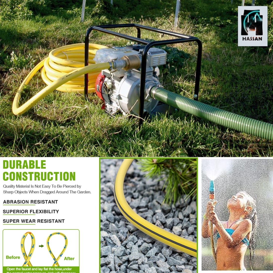 Hassan 1&quot; (25mm) Garden Hose Pipe Heavy Duty for Gardening (5 Meter Length) - Weather Resistant, and Easy to Store Ideal for Garden Watering, Car Washing, and Irrigation