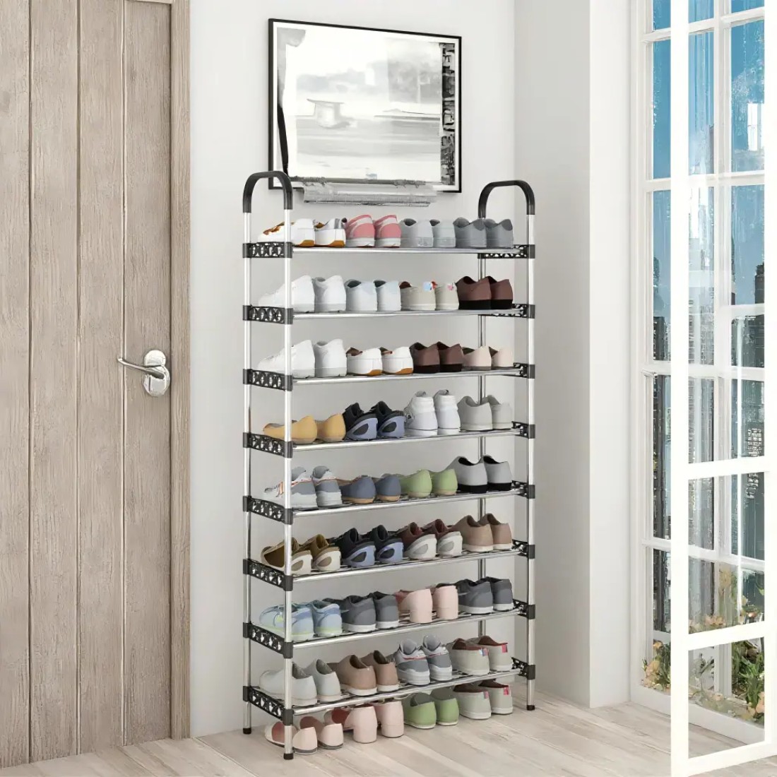 8-Layer Simple Metal Shoe Rack &ndash; 5 Pipes Per Layer, Shoe Storage Organizer for Entryway, Living Room, Hallway &ndash; Durable &amp; Space-Saving Design
