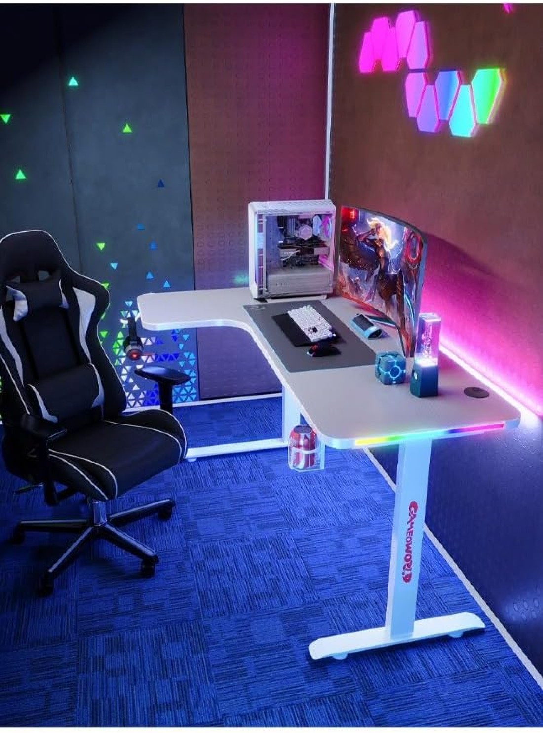 MAF L-220-160 Gaming Table Spacious Gaming Desk &amp; Computer Table for Setup