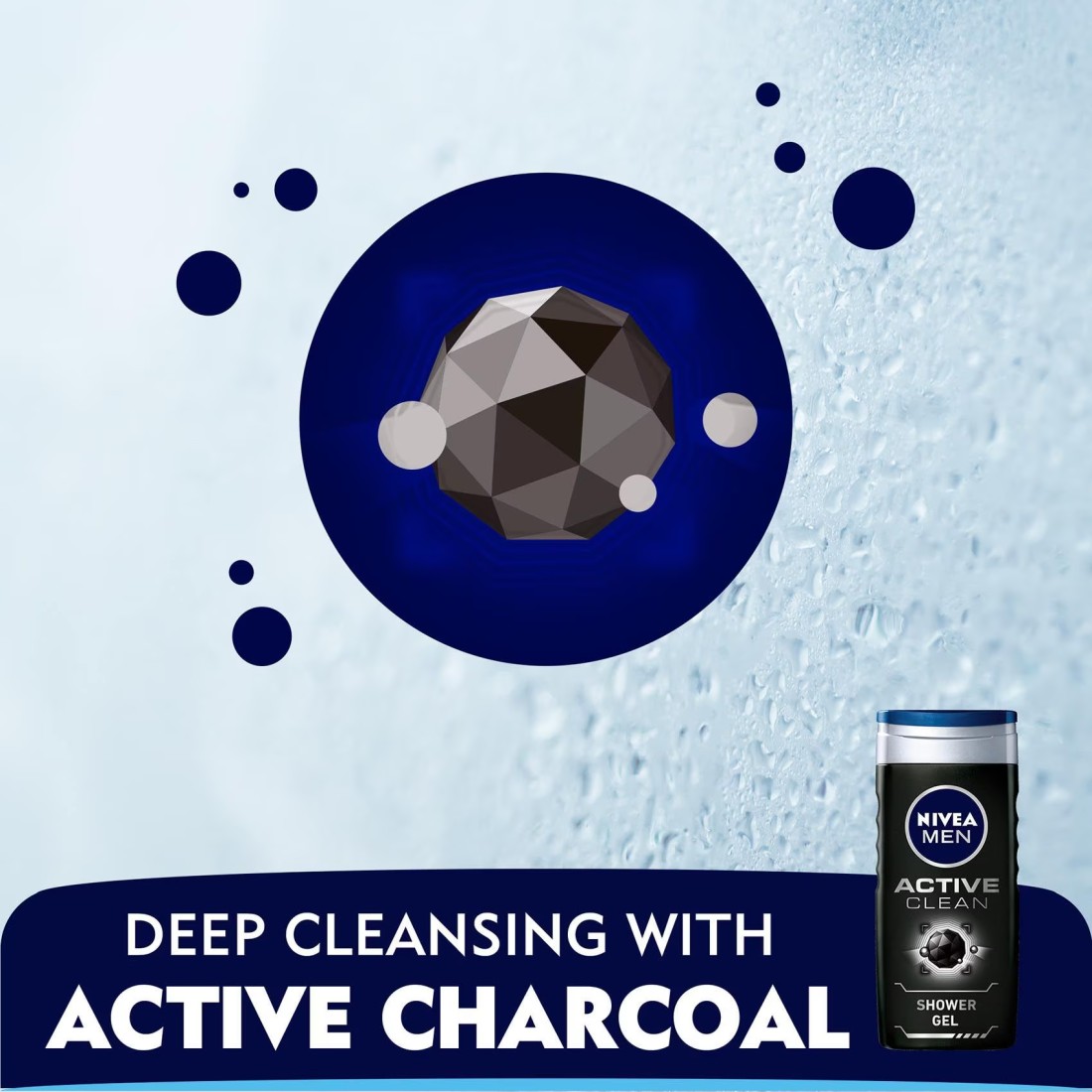 NIVEA MEN 3in1 Shower Gel Body Wash Active Clean Charcoal Woody Scent 250ml
