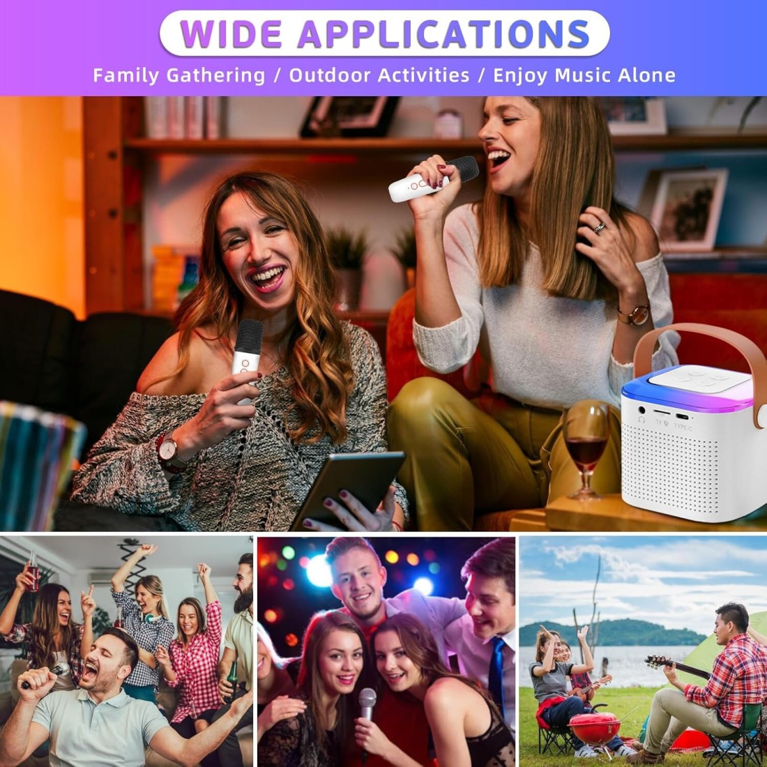 Portable Bluetooth PA Speaker System with 2 Wireless Microphones, 20W Singing Machine for Adults and Kids, Karaoke Speaker with Echo Effects