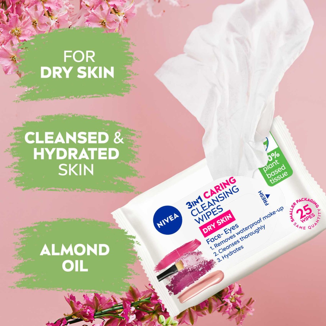 NIVEA Face Wipes Gentle Cleansing 3-in-1 Dry &amp; Sensitive Skin 25 Wipes
