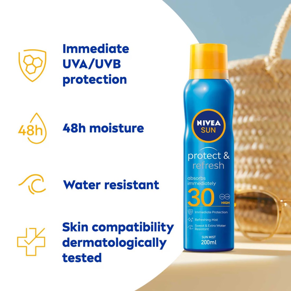 NIVEA SUN Spray Protect &amp; Refresh Water Resistant SPF 30 Spray 200ml