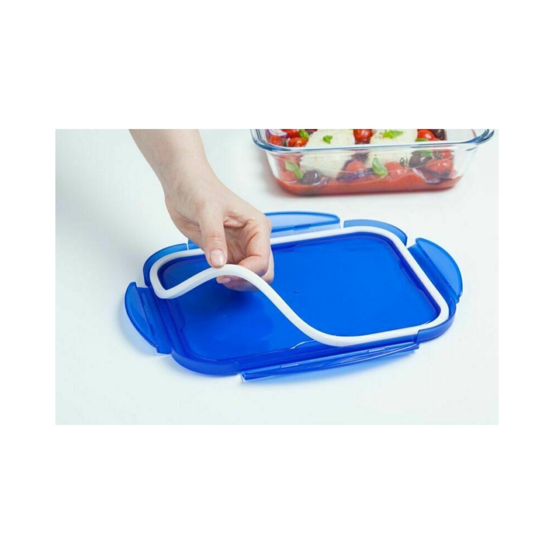 Pyrex Cook &amp; Go Rectangular Food Container With Lid Clear/Blue 1.7L