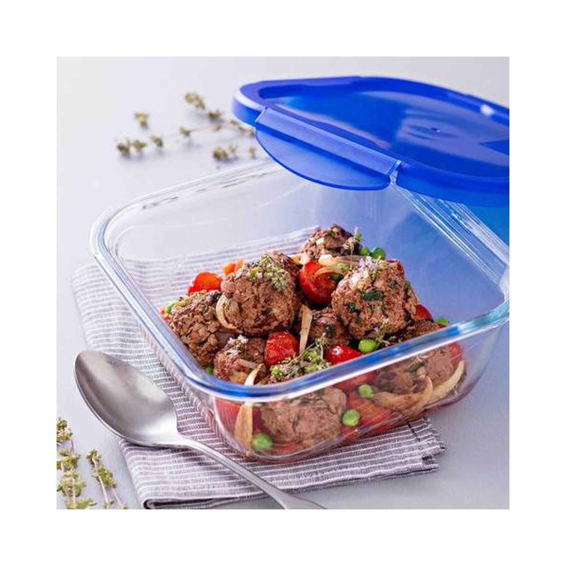 Pyrex Cook &amp; Go Square Food Container With Lid Blue And Clear 800ml