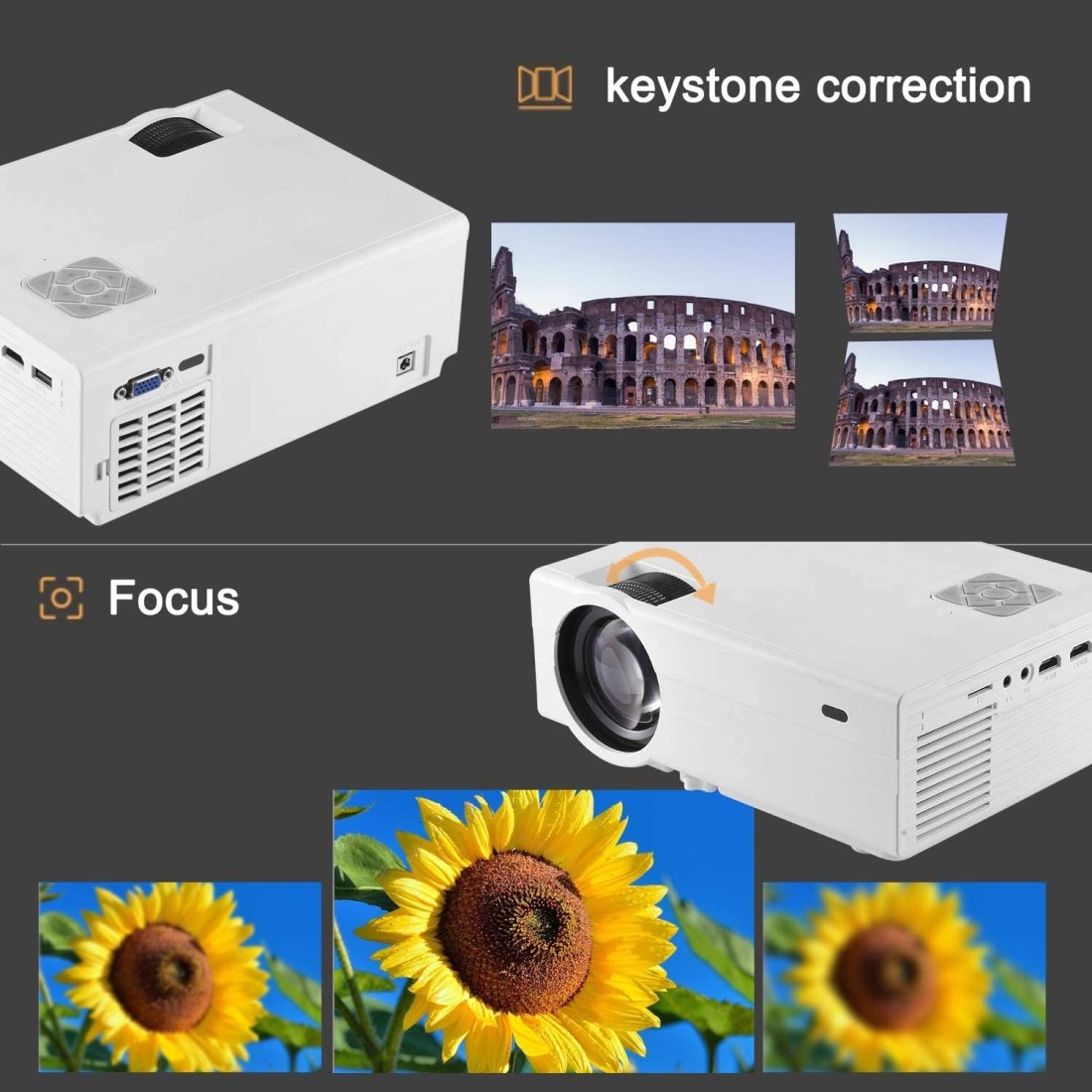 FunLites &nbsp; Bluetooth 1080P Projector,+80% Brightness Video Projector with 200&quot; Display 60,000 Hrs Led Home Theater Projector,Native 1080P Compatible with Fire TV Stick,PS4, HDMI, VGA, AV and USB