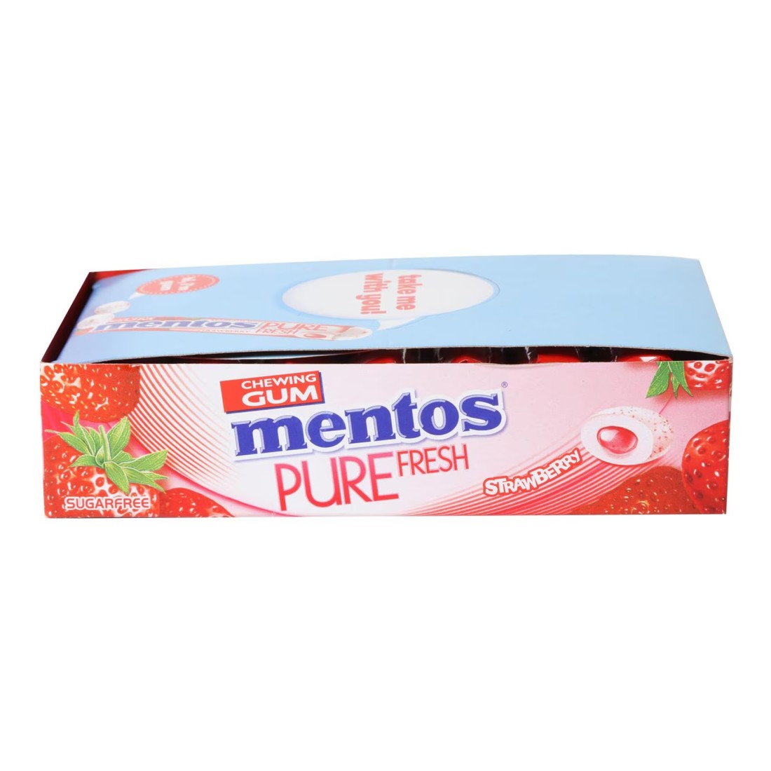 Mentos Pure Fresh Sugar Free Chewing Gum Strawberry Flavour Rolls, 15.75g Pack of 16