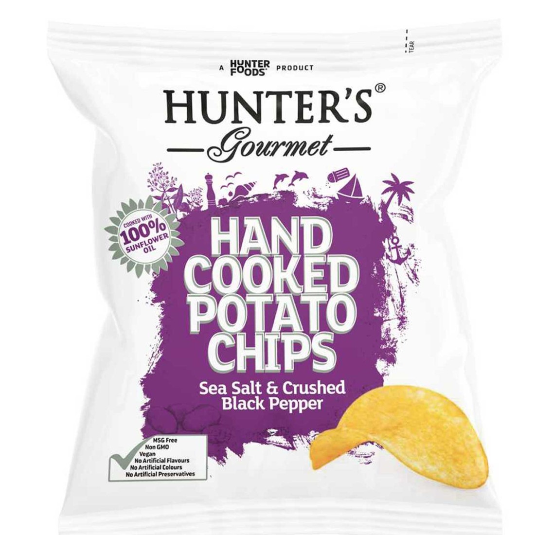 Hunter&#39;s Gourmet Sea Salt and Crushed Black Pepper Hand Cooked Potato Chips, 40g