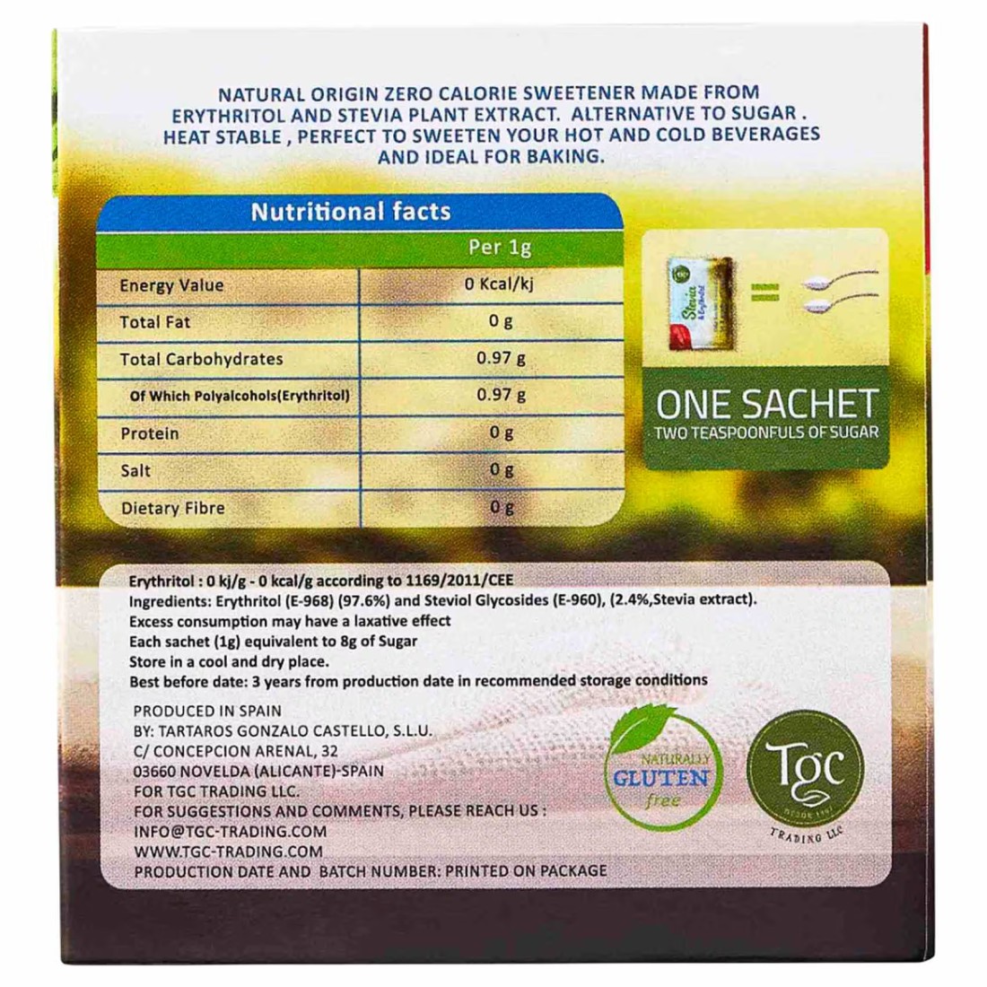 Castello Stevia and Erythritol Natural Origin Zero Calorie Sweetener Sachets, 60g