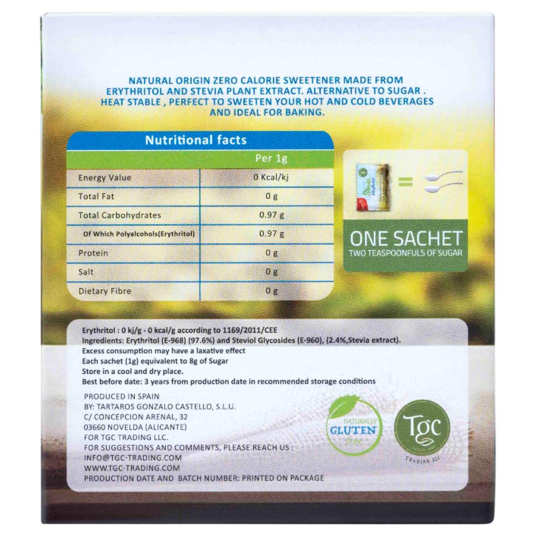 Castello Stevia and Erythritol Natural Origin Zero Calorie Sweetener Sachets, 100g