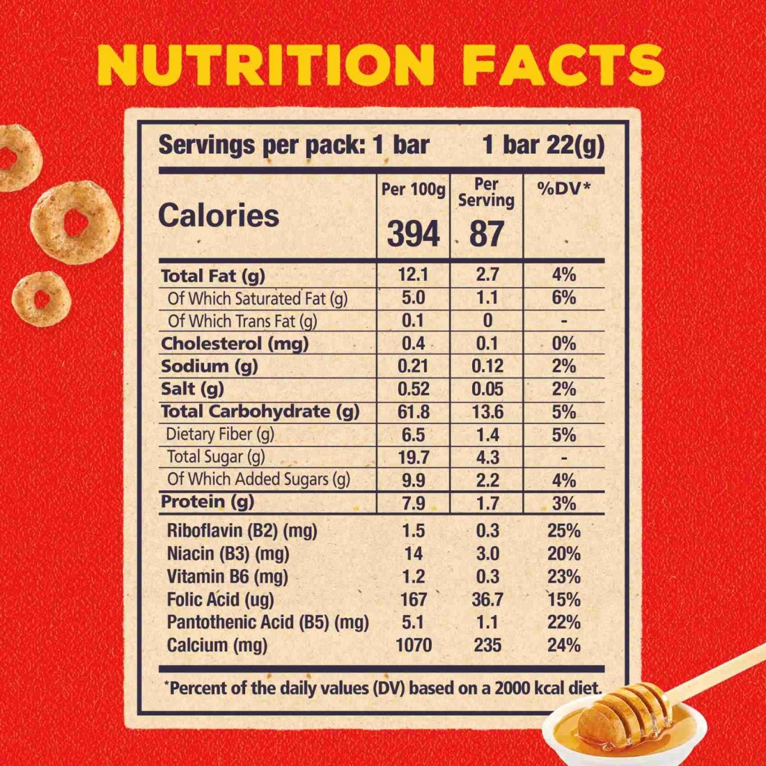 Nestle Honey Cheerios Breakfast Cereal Bar, 22g
