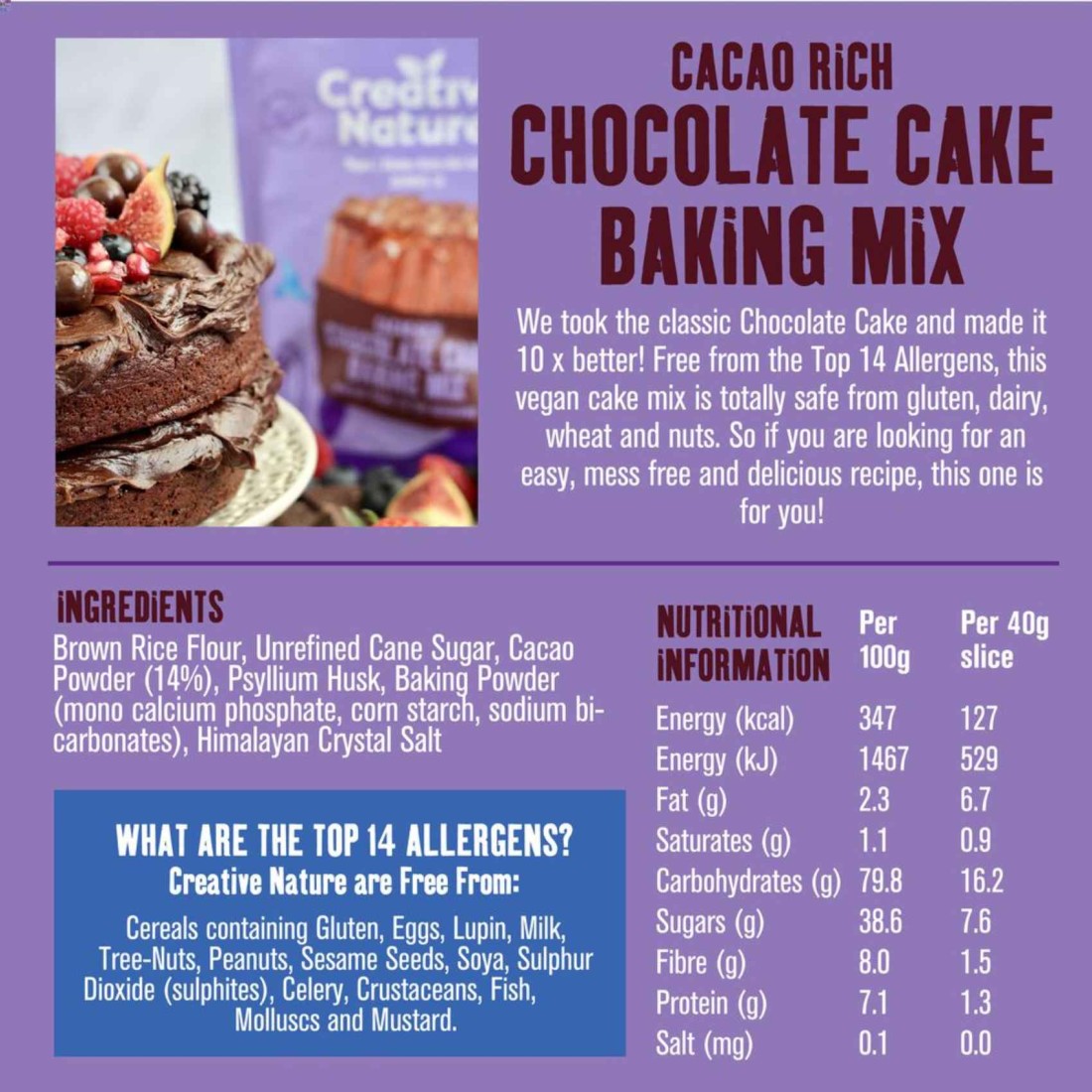 Creative Nature Cacao Rich Chocolate Cake Baking Mix, 400g