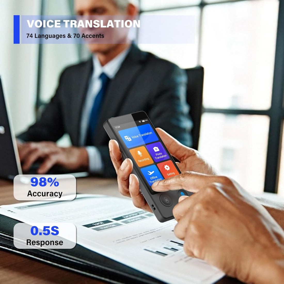 Language Translator Device, 2024 Instant Two-Way Language Translator, 144 Languages Supported, Online/Offline/AI/Voice/Photo Translation, Portable Translator Device for Business Learning Travel
