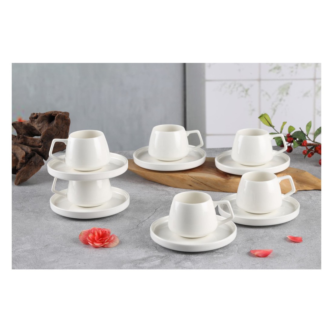 Shallow By S&amp;A Ema Coffee Cup and Saucer Set 100ml 12 PCS