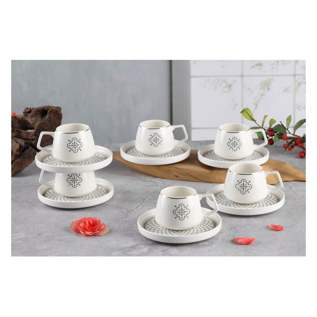 Shallow By S&amp;A Mona Coffee Cup and Saucer Set 100ml 12 PCS
