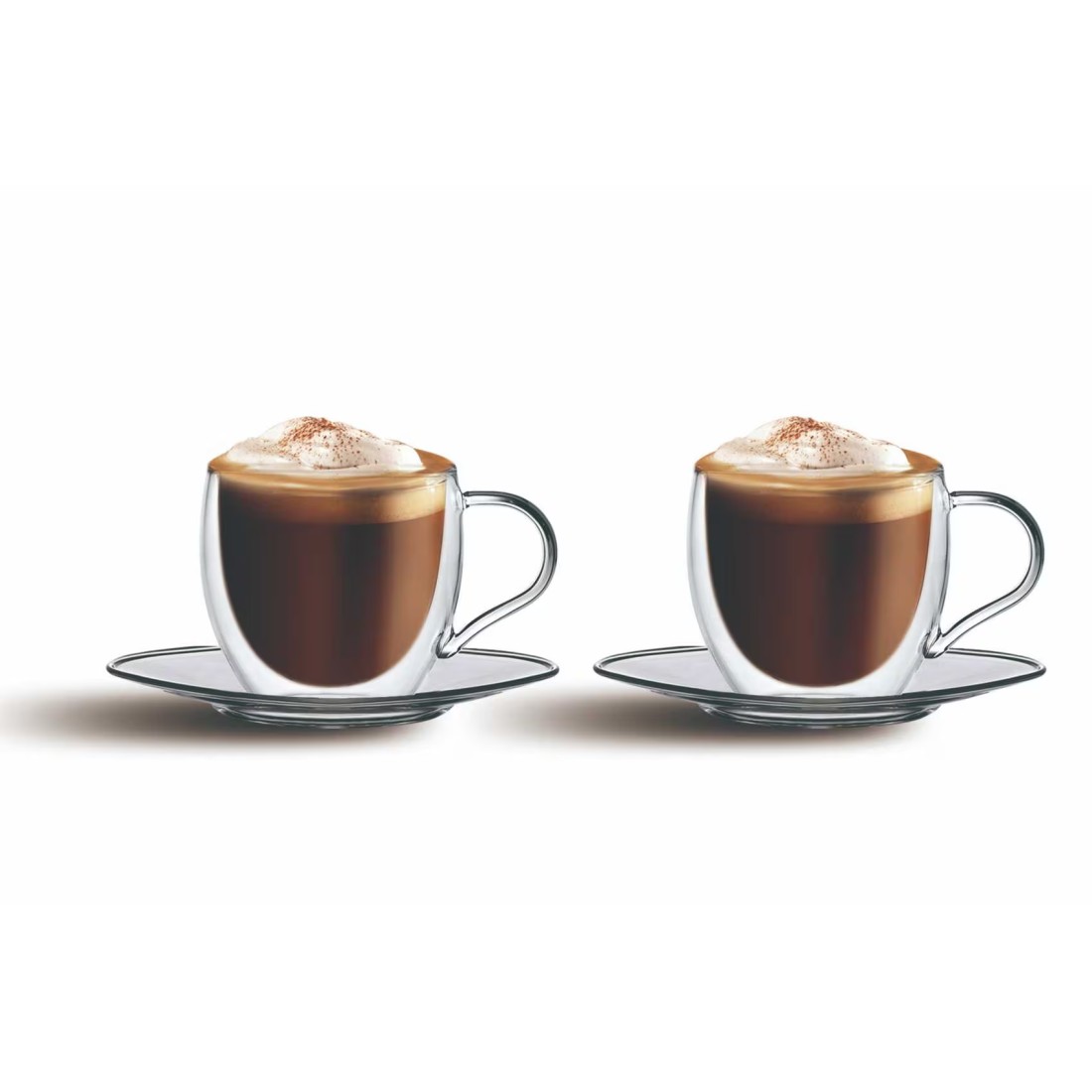 CuisineArt Double Wall Glass Coffee Cups And Saucers Clear 80ml 4 PCS