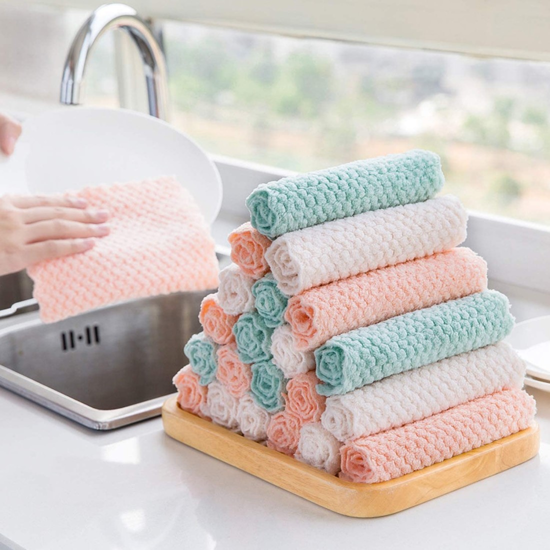 Aiwanto Ultra-Thick Microfiber Cleaning Cloths, Super Absorbent Dust Cloths Buffing Cloths with 4 Color Lint Free Streak Free for Tackling Any Cleaning Job with Ease, 5-Pack