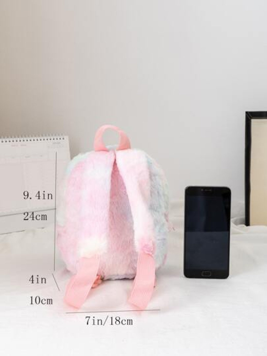 Girls Random Color Block Cartoon Embroidered Fluffy Classic Backpack