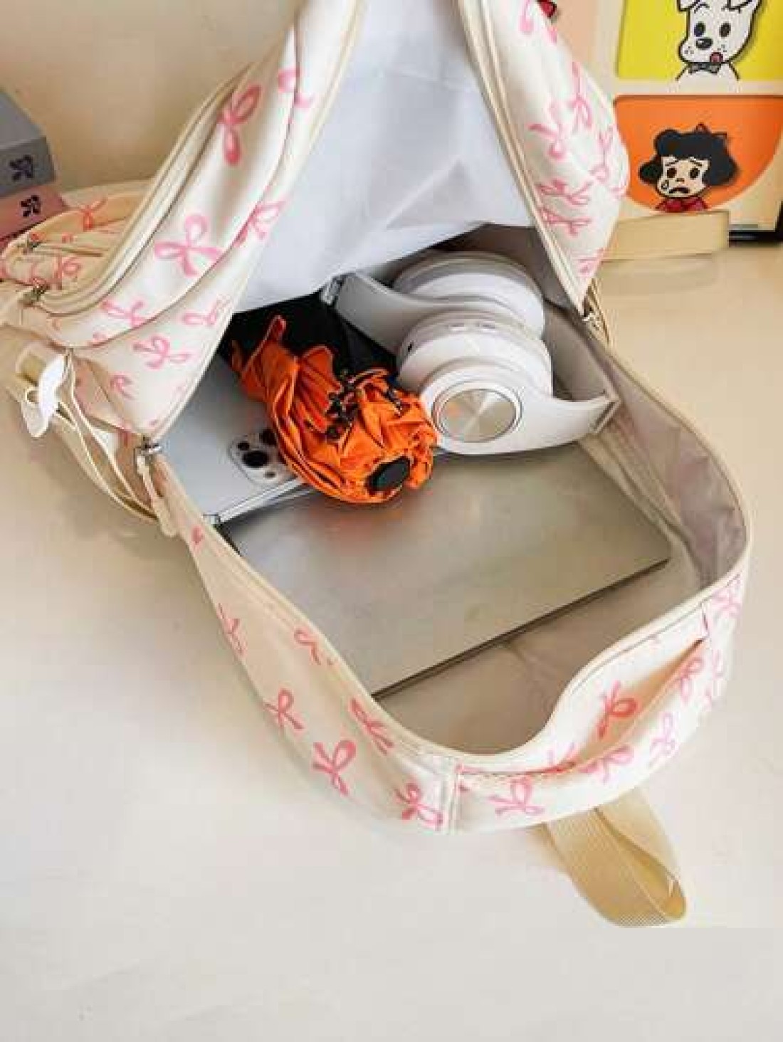 3pcs Nylon Bow Print Backpack Set Foldable Multi Pocket Large Capacity Water Resistant Zipper Backpack Suitable For High School College Students Ladies Daily Use Commuting Traveling Gifts For Valentin