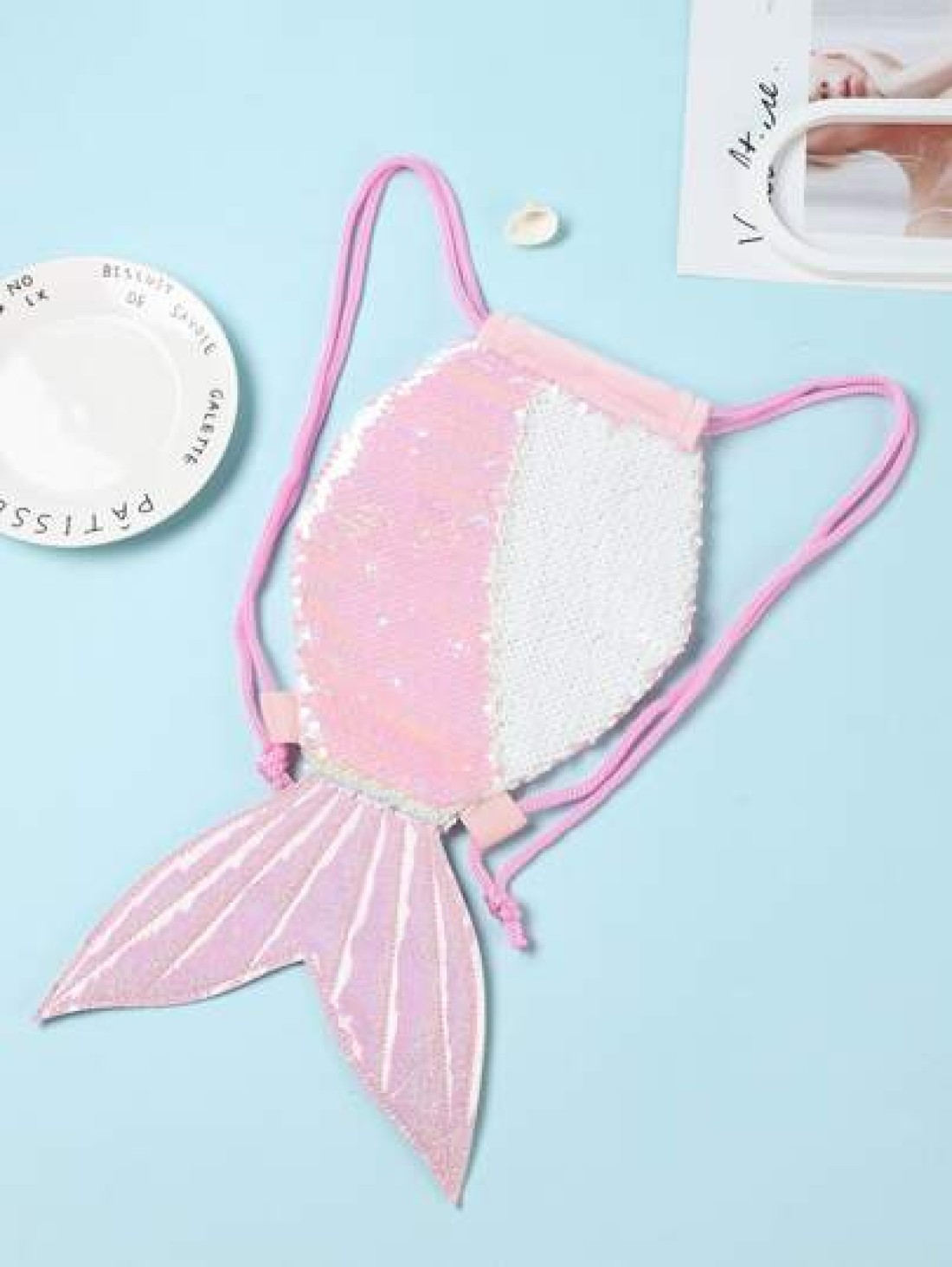 Mermaid Glitter Sequin Drawstring Backpack For Kids Ideal For Traveling Gifting And Cross Border Activities